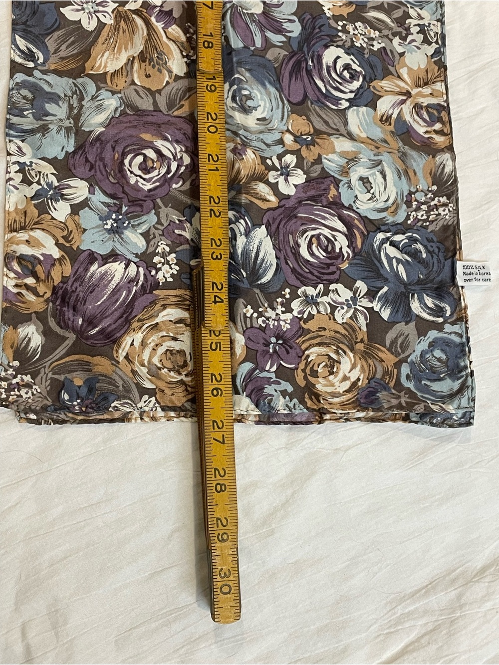 Vintage 100% Silk Floral Oblong Scarf Blue Purple Taupe 11” x 52” - Picture 5 of 7